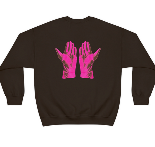 Fine Line Pink Hands Dark Choc Crewneck